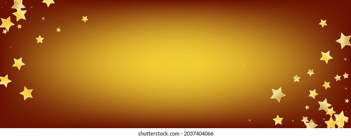 Yellow Abstract Stars Vector Brown Background. Holiday Star Texture. Dust Illustration. Golden Decoration Space Pattern.