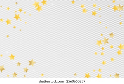 Yellow Abstract Stars Vector Transparent Background. Twinkle Glow Illustration. Sparkle Wallpaper. Gold Party Universe Border.