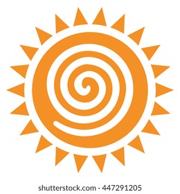 yellow abstract sun icon over isolated background, vector illustration 