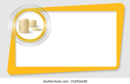 yellow abstract text box with transparent circle and coin