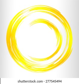 yellow Abstract vector bright painting design element. circle frame Drawing. Hand drawn. round shape background. smudges. white background. text box. Brochure. card. banner. label