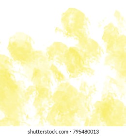 yellow abstract watercolor blur pattern with cloudy elements on white background, vector illustration