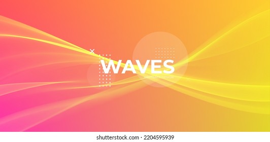Yellow abstract wave. Magic line design. Flow curve motion element. Neon gradient wavy illiustration.
