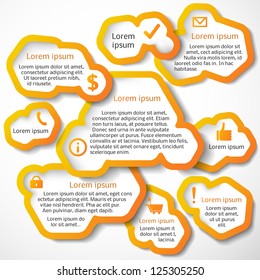 Yellow abstract web design banner bubble with Internet, business and information icons. Vector illustration for your business presentation. Easy to use. With shadow and gradient.