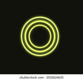 Círculo de neón de abstracción amarillo, figura geométrica. Luz brillante.
