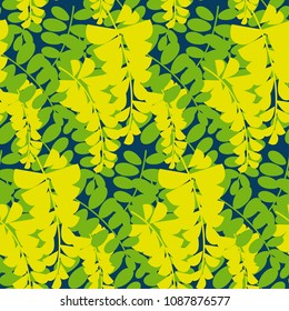 yellow acacia tree blossom seamless pattern. vivid asia flower repeatable motif for background, fabric, wrapping paper. floral stock vector illustration. 