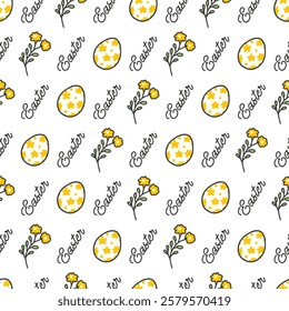 Yellow Accent Decorative Egg and Floral Pattern. Perfect for Easter-themed projects, greeting cards, gift wraps, and digital designs, ideal for celebrating the Easter holiday season