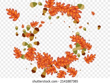 Yellow Acorn Background Transparent Vector. Herb Paper Illustration. Orange Leaf. Label Set. Golden Leaves Abstract.
