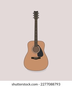 Yellow acoustic guitar on gray background. Art and musical concept. Vector illustration