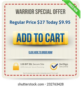 Yellow Add To Cart button with blue text. Vector illustration.