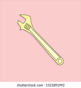 Yellow Adjustable wrench on pink background