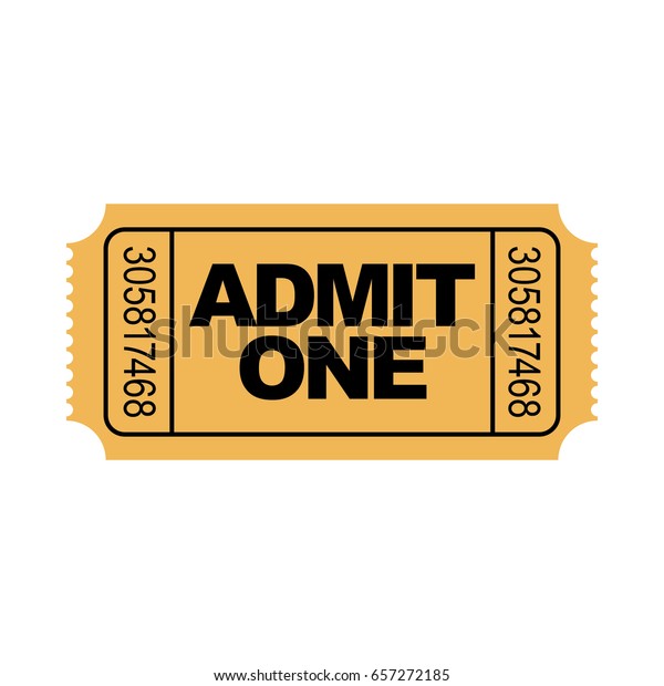 Yellow admit one ticket illustration with\
numbers. Vector.