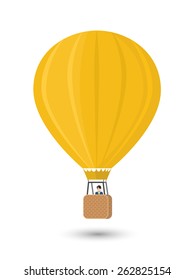 Yellow aerostat with man, flat illustration isolated on white