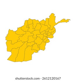 Yellow Afghanistan map with clear outline details