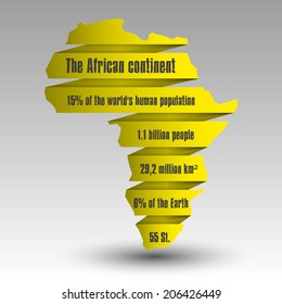 Yellow African continent. Striped Vector Africa