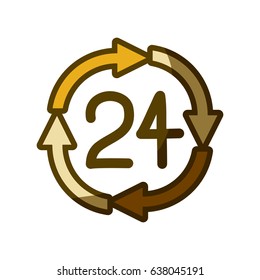 yellow aged silhouette of 24 hours arrow circle icon vector illustration