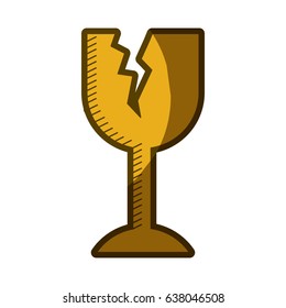 yellow aged silhouette of fragile packaging symbol broken wine glass vector illustration
