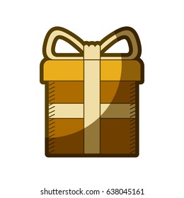 yellow aged silhouette of gift box with decorative ribbon in cross vector illustration