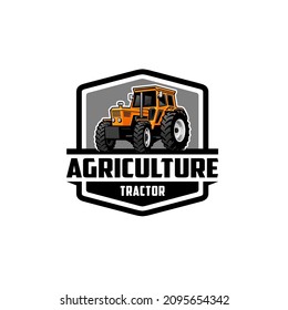 yellow agricurtural tractor logo vector with emblem style