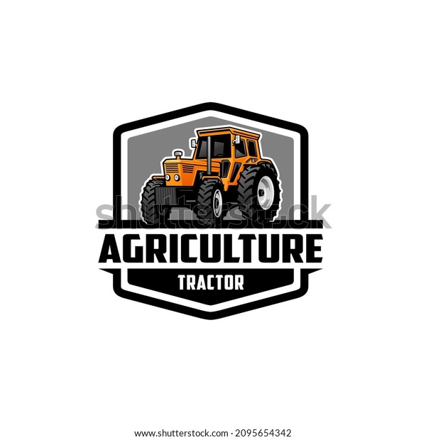 yellow\
agricurtural tractor logo vector with emblem\
style
