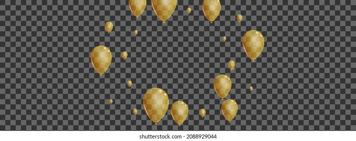 Vector transparente de fondo de aire amarillo. Confetti 3d Set. Globo creativo dorado. Helium Celebra el Marco.