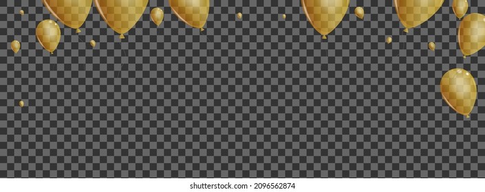 Yellow Air Background Transparent Vector. Balloon Fly Frame. Gold Circus Baloon. Ballon Creative Illustration.