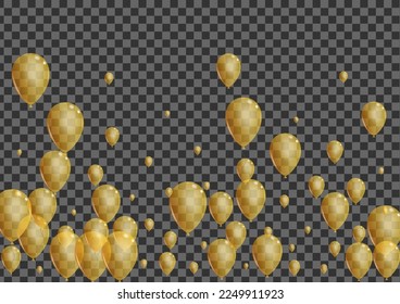 Yellow Air Background Transparent Vector. Baloon Sphere Template. Gold Reflection Balloon. Helium Concept Illustration.