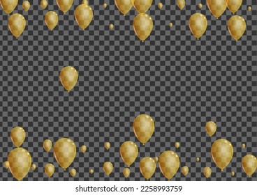 Yellow Air Background Transparent Vector. Helium Streamers Banner. Golden Carnival Balloon. Ballon Abstract Design.