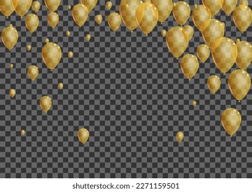 Yellow Air Background Transparent Vector. Surprise Congratulation Design. Golden Holiday Confetti. Balloon Ceremony Frame.