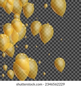 Yellow Air Background Transparent Vector. Balloon Festive Frame. Golden Shiny Surprise. Helium Ceremony Set.