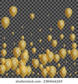 Yellow Air Background Transparent Vector. Baloon Anniversary Card. Golden Celebrate Balloon. Surprise Love Illustration.