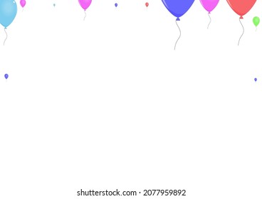 Yellow Air Background White Vector. Baloon Decoration Frame. Red Sphere. Green Helium. Surprise Fly Template.