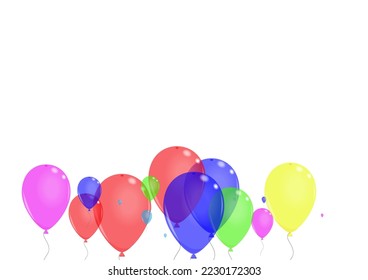 Yellow Air Background White Vector. Confetti Love Illustration. Purple Inflatable. Red Ballon. Baloon Present Border.