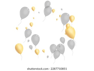 Yellow Air Background White Vector. Baloon Art Design. Gray Fest Helium. Surprise Love Background.