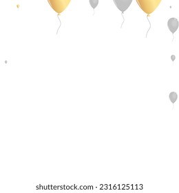 Yellow Air Background White Vector. Toy Carnival Card. Gold Shine Baloon. Helium Celebration Illustration.