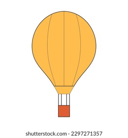 Yellow air balloon isolated on white background. Groovy cartoon vector illustration. Line art clip art