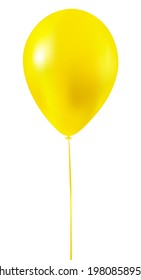 Yellow air balloon with a string isolated on white background. Realistic inflatable ballon. Birthday decoration element. Vector illustration.