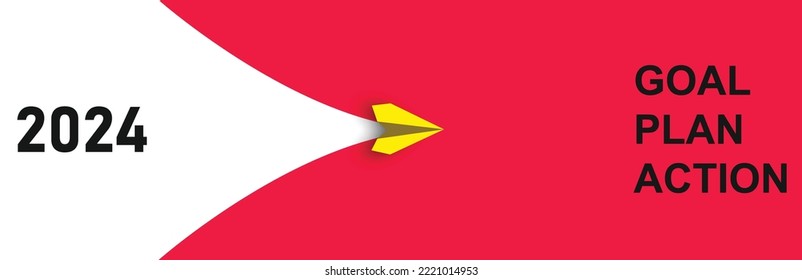 Yellow airplane going towards goal, plan, action. 2024 year plan idea concept. business creativity new idea discovery innovation technology.	