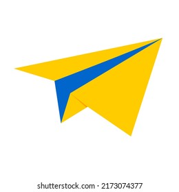 Yellow airplane icon on a white background. A telegram or a paper letter has arrived. Delivery of messages in the application. User interface button for smartphone. Vector illustration