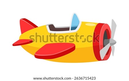 Yellow Airplane with Red Wings and Tail, Isolated on White Background