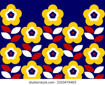 Yellow alamanda flowers pattern on blue color background. 