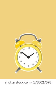 Yellow alarm clock icon. Flat design style. Simple icon on yellow background. Web site page and mobile app design element. Vector illustration