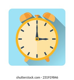 yellow alarm clock. Made in flat design