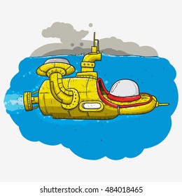 yellow alien freak submarine color sketch line art  