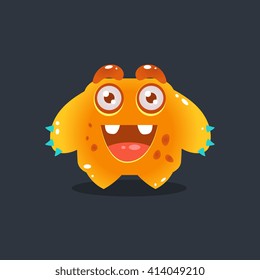 Yellow Alien Wants A Hug Cute Childish Flat Vector Bright Color Drawing Isolated On Dark Background