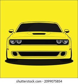 Yellow american muscle car dodge challenger