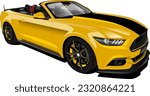 yellow american muscle sports coupe roadster convertible cabriolet style car front side wheels vector illustration