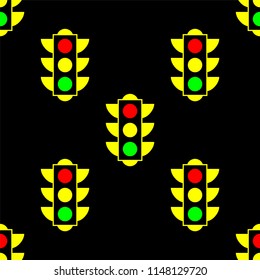 Yellow American traffic light. Vector seamless pattern on black background. Can be used for fabric, textile, backround, wallpaper, wrapping paper, cover.