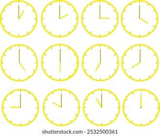 Yellow analog clock 24 hours vector type 