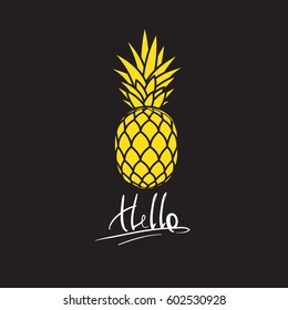 Yellow ananas with text hello.Vector flat logo